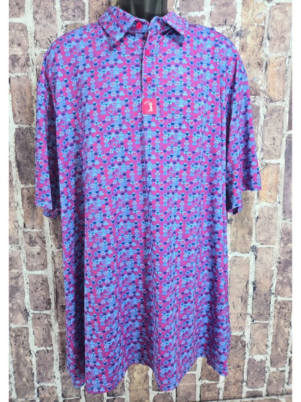 Bogey Bros Mens Golf Polo Shirt 3XL Pink Blue Geometric Print
